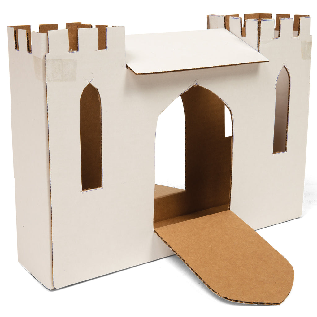Castle made out of the shipping box for launching projectiles.