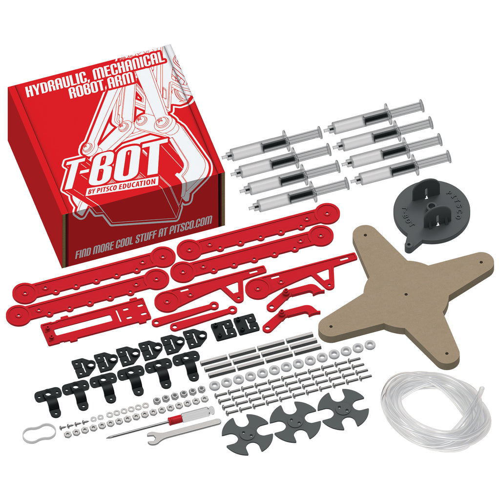 T-Bot Hydraulic Arm box and various unassembled materials